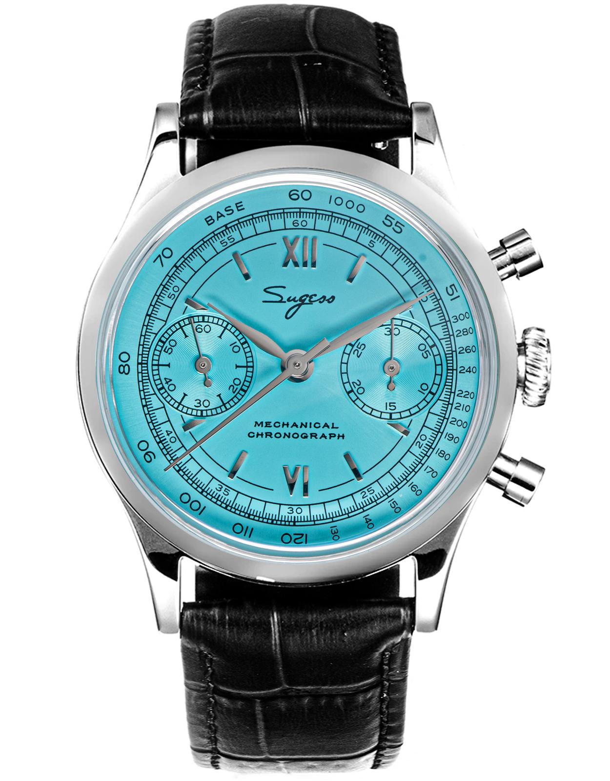 Men's Heritage Chronograph Leather Blue Dial Watch