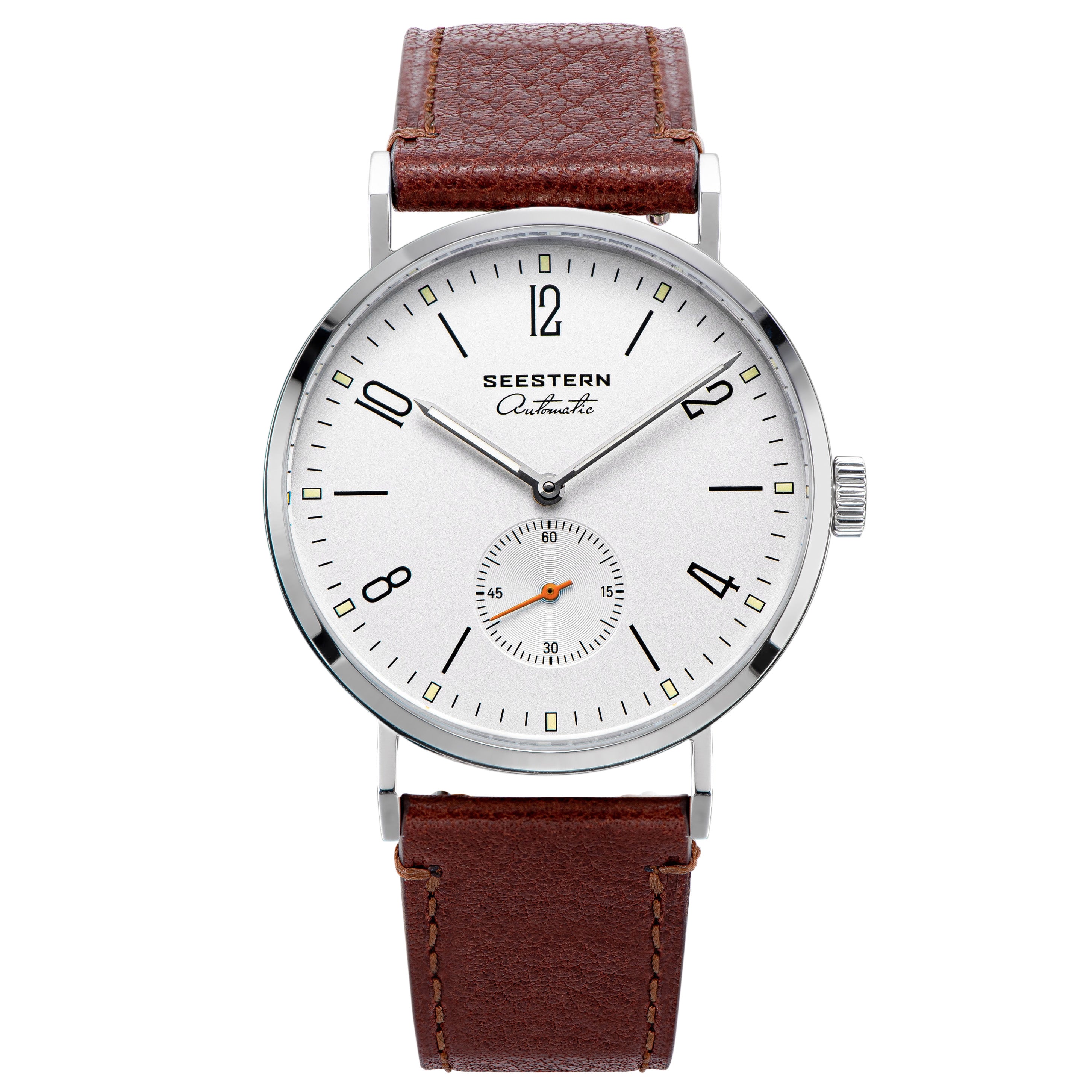 Seestern S382 Orologio Meccanico Automatico Uomo – 38mm Acciaio 316L, Quadrante Blu, Vetro Zaffiro, Cinturino Pelle